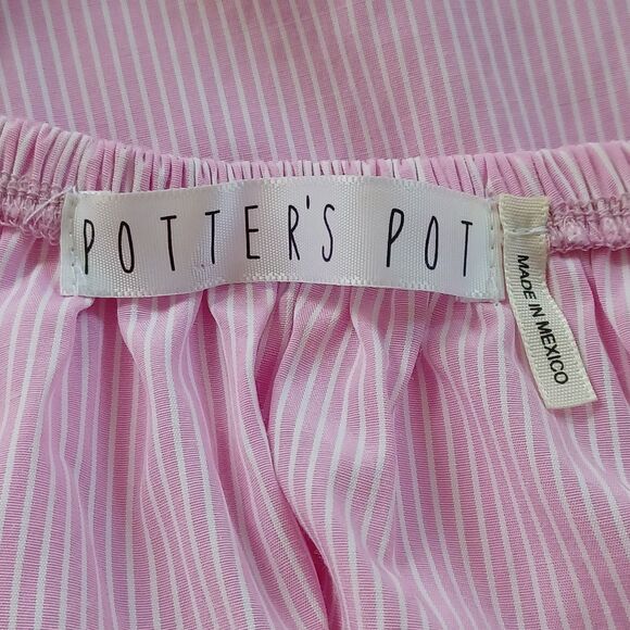 Potter’s Pot Top Shirt Sz L Women Pink Ruffle Off Shoulder Boho Softgirl Vtg - Picture 3 of 5